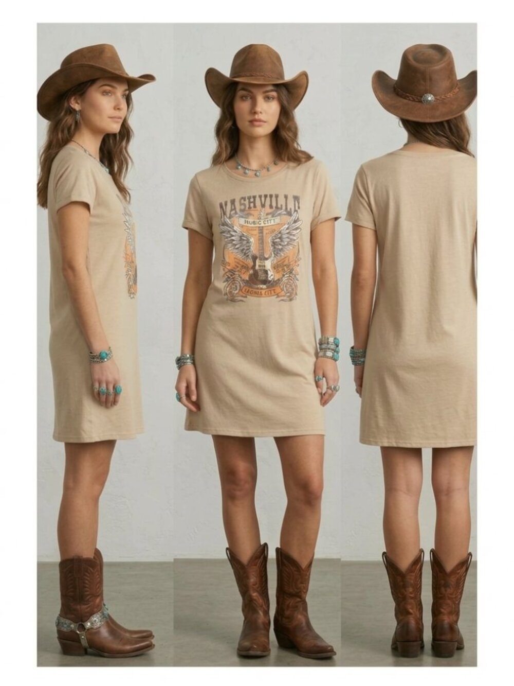 Western Nashville Shirt Dress - Tan - Large